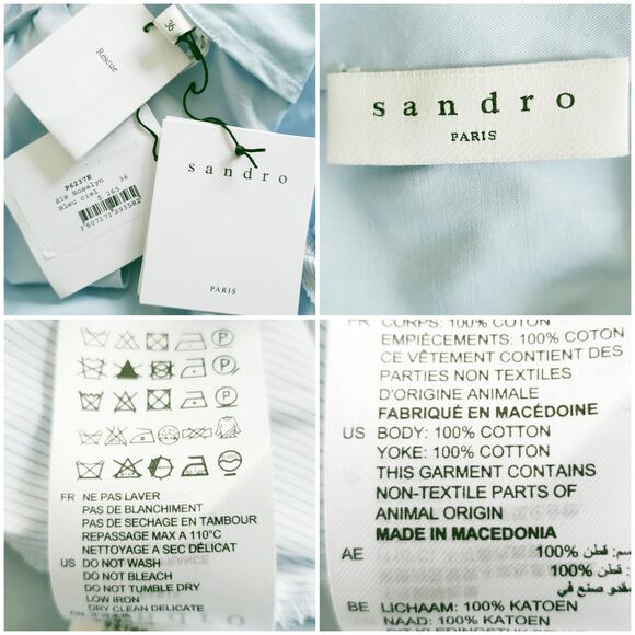 SANDRO Rosalyn colorblock pinstripe ruffle romper in blue sky Size 36 S 4 6 NEW - Picture 9 of 11